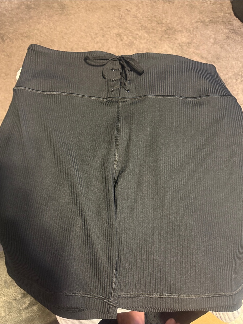 Victoria's Secret Ribbed Bike Shorts with Front Lace-Up - Black